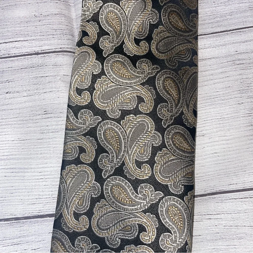 Roberto Villini Black and Gold Paisley Silk Tie
